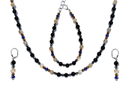BELLASIX ® 1611-SET necklace, earrings, bracelet, 925 silver / lobster clasp,  lapis lazuli, labradorite, onyx, hematine