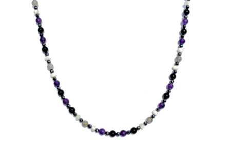 BELLASIX ® 1612-K necklace collier, 925 silver / lobster clasp, amethyst, onyx, labradorite, pearl, hematine