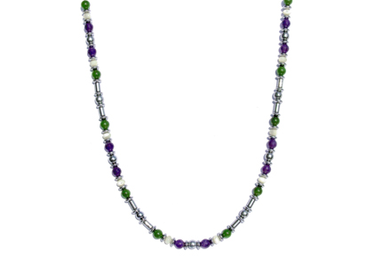 BELLASIX ® 1613-K necklace collier, 925 silver / lobster clasp, amethyst, jade, pearl, hematine