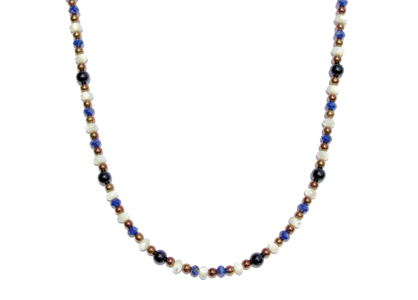 BELLASIX ® 1614-K necklace collier, 925 silver / lobster clasp, lapis lazuli, pearl, onyx, hematine