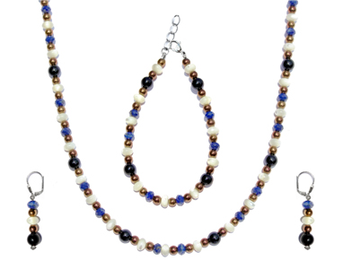 BELLASIX ® 1614-SET necklace, earrings, bracelet, 925 silver / lobster clasp,  lapis lazuli, pearl, onyx, hematine