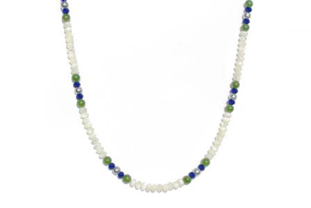 BELLASIX ® 1615-K necklace collier, 925 silver / lobster clasp, lapis lazuli, jade, pearl, hematine
