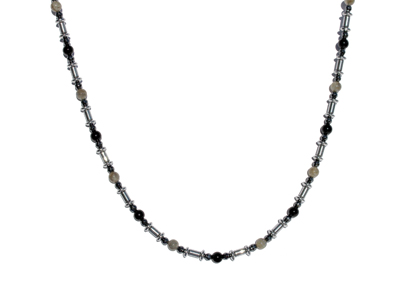 BELLASIX ® 1617-K necklace collier, 925 silver / lobster clasp, labradorite, onyx, hematine