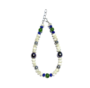 BELLASIX ® 1619-A bracelet, 925 silver / lobster clasp, lapis lazuli, jade, pearl, fresh water cultivated pearl, hematine