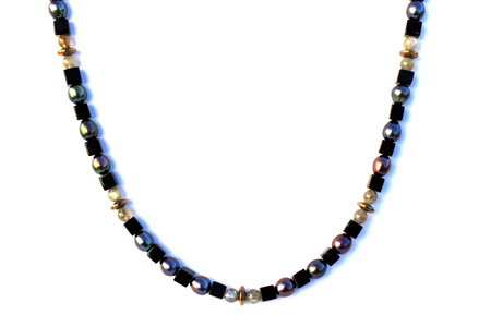 BELLASIX ® 1620-K necklace collier, 925 silver / lobster clasp, labradorite, onyx, fresh water cultivated pearl, hematine