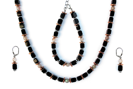 BELLASIX ® 1623-SET necklace, earrings, bracelet, 925 silver / lobster clasp,  onyx, labradorite, hematine