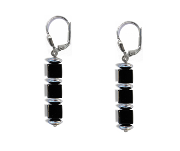BELLASIX ® 16242-O earrings, 925 silver / lobster clasp, fresh water cultivated pearl, onyx, hematine