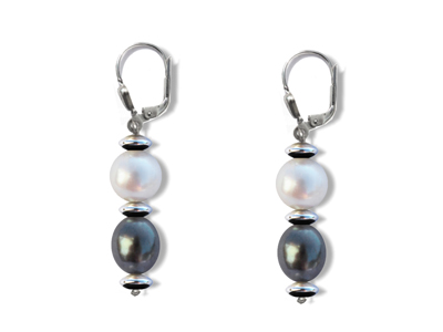 BELLASIX ® 1624-O earrings, 925 silver / lobster clasp, fresh water cultivated pearl, hematine