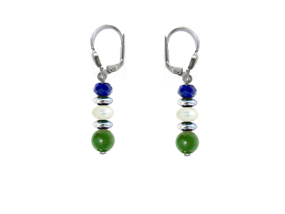 BELLASIX ® 16251-O earrings, 925 silver / lobster clasp, lapis lazuli, jade, pearl, hematine