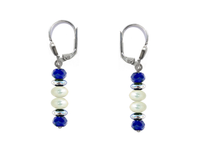 BELLASIX ® 16254-O earrings, 925 silver / lobster clasp, lapis lazuli, pearl, hematine