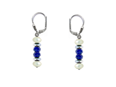 BELLASIX ® 16256-O earrings, 925 silver / lobster clasp, lapis lazuli, pearl, hematine