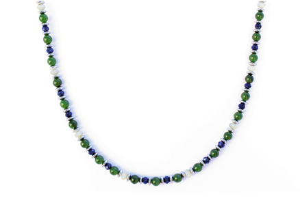 BELLASIX ® 1625-K necklace collier, 925 silver / lobster clasp, lapis lazuli, jade, pearl, hematine