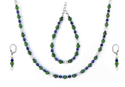 BELLASIX ® 1625-SET necklace, earrings, bracelet, 925 silver / lobster clasp,  lapis lazuli, jade, pearl, hematine