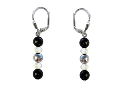 BELLASIX ® 16261-O earrings, 925 silver / lobster clasp, onyx, pearl, hematine