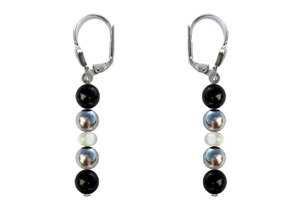BELLASIX ® 16262-O earrings, 925 silver / lobster clasp, onyx, pearl, hematine