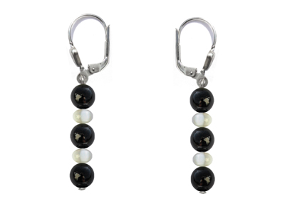BELLASIX ® 16263-O earrings, 925 silver / lobster clasp, onyx, pearl