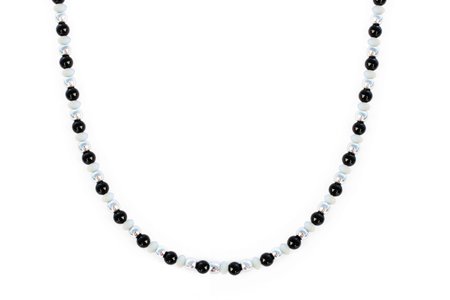 BELLASIX ® 1626-K necklace collier, 925 silver / lobster clasp, onyx, pearl, hematine