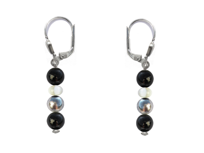 BELLASIX ® 1626-O earrings, 925 silver / lobster clasp, onyx, pearl, hematine