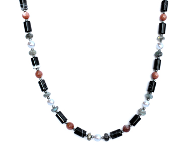 BELLASIX ® 1627-K necklace collier, 925 silver / lobster clasp, labradorite, fresh water cultivated pearl, sunstone, sardonyx, hematine