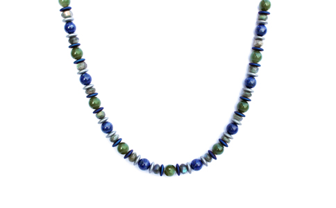 BELLASIX ® 1630-K necklace collier, 925 silver / lobster clasp, lapis lazuli, labradorite, jade, hematine