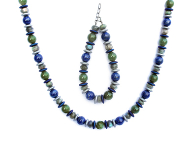 BELLASIX ® 1630-SET necklace, bracelet, 925 silver / lobster clasp,  lapis lazuli, labradorite, jade, hematine