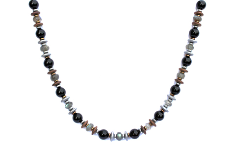 BELLASIX ® 1632-K necklace collier, 925 silver / lobster clasp, labradorite. Onyx, hematine