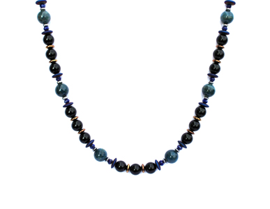 BELLASIX ® 1634-K necklace collier, 925 silver / lobster clasp, lapis lazuli, onyx, apatite, hematine