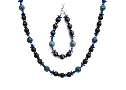 BELLASIX ® 1634-SET necklace, bracelet, 925 silver / lobster clasp,  lapis lazuli, onyx, apatite, hematine