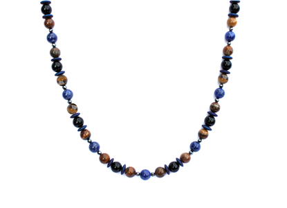 BELLASIX ® 1635-K necklace collier, 925 silver / lobster clasp, lapis lazuli, onyx, tiger iron, hematine