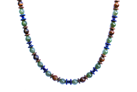 BELLASIX ® 1636-K necklace collier, 925 silver / lobster clasp, jade, lapis lazuli, tiger iron, hematine