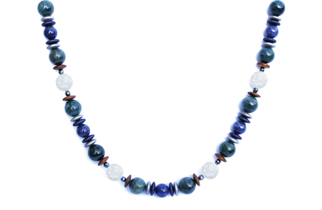 BELLASIX ® 1637-K necklace collier, 925 silver / lobster clasp, mountain crystal, lapis lazuli, apatite, hematine