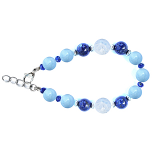 BELLASIX ® 1638-A bracelet, 925 silver / lobster clasp, mountain crystal, lapis lazuli, aquamarine, hematine