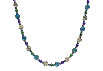 BELLASIX ® 1640-K necklace collier, 925 silver / lobster clasp, jade, amethyst, hematine