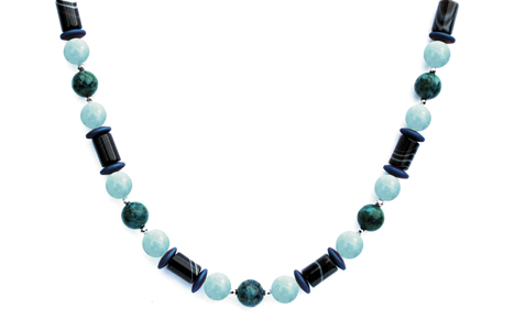 BELLASIX ® 1641-K necklace collier, 925 silver / lobster clasp, aquamarine, sardonyx, chrysokolla, hematine