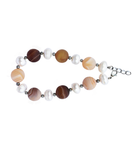 BELLASIX ® 1642-A bracelet, 925 silver / lobster clasp, agate, fresh water cultivated pearl, hematine