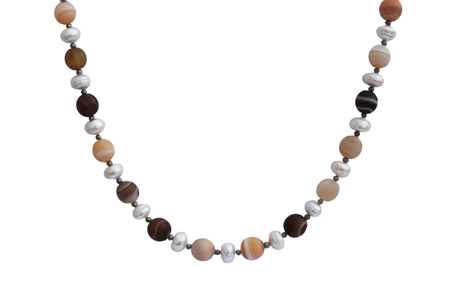 BELLASIX ® 1642-K necklace collier, 925 silver / lobster clasp, agate, fresh water cultivated pearl, hematine