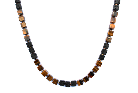 BELLASIX ® 1644-K necklace collier, 925 silver / lobster clasp, tiger eye, lava, hematine