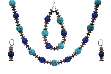 BELLASIX ® 1653-SET necklace, earrings, bracelet, 925 silver / lobster clasp,  smoky quartz, lava, hematine