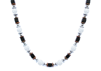 BELLASIX ® 1655-K Halskette Collier, 925 Silber / Verschluss, Bergkristall, Lava, Hematine