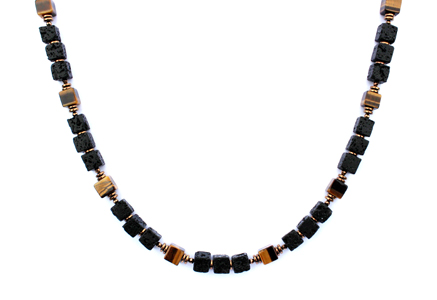 BELLASIX ® 1656-K necklace collier, 925 silver / lobster clasp, tiger eye, lava, hematine