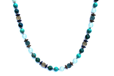 BELLASIX ® 1659-K necklace collier, 925 silver / lobster clasp, aquamarine, turquoise, chrysokolla, hematine