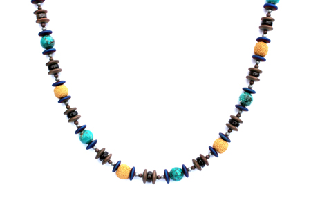 BELLASIX ® 1660-K necklace collier, 925 silver / lobster clasp, turquoise, smoky quartz, lava, hematine