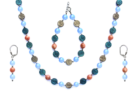 BELLASIX ® 1661-SET necklace, earrings, bracelet, 925 silver / lobster clasp,  chalcedony, sunstone, hematine