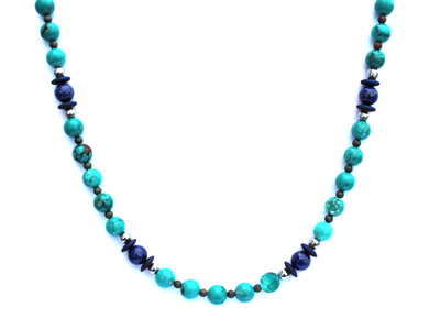 BELLASIX ® 1662-K necklace collier, 925 silver / lobster clasp, turquoise, lapis lazuli, hematine