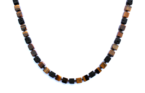 BELLASIX ® 1663-K necklace collier, 925 silver / lobster clasp, tiger eye, lava, hematine