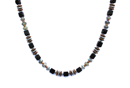 BELLASIX ® 1664-K necklace collier, 925 silver / lobster clasp, labradorite, lava, hematine