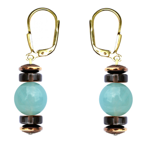 BELLASIX ® 16651-O earrings, 925 silver / lobster clasp, aquamarine, smoky quartz, hematine