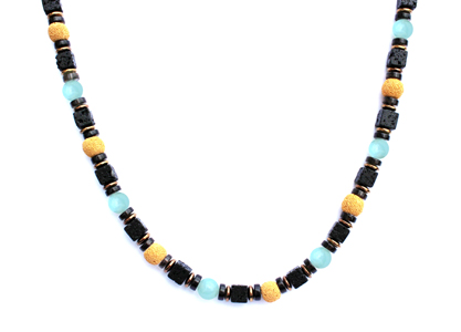 BELLASIX ® 1665-K necklace collier, 925 silver / lobster clasp, aquamarine, smoky quartz, lava, hematine