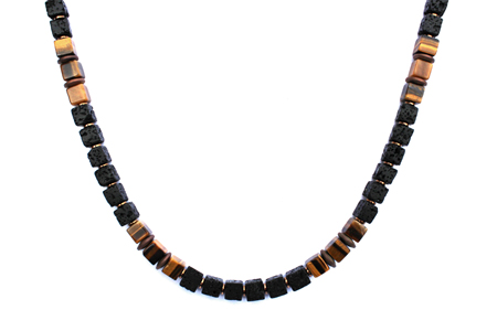 BELLASIX ® 1668-K necklace collier, 925 silver / lobster clasp, tiger eye, lava, hematine
