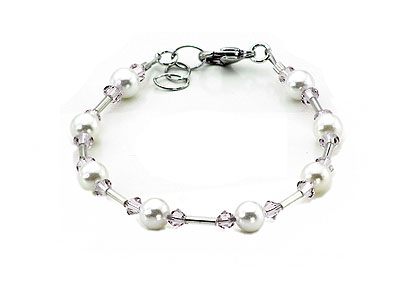 SWAROVSKI (R) Kristalle in Kombination mit: BELLASIX (R) 1727-A Armband Hochzeitsschmuck Brautschmuck Muschelkern-Perle 925 Silber/Verschluss